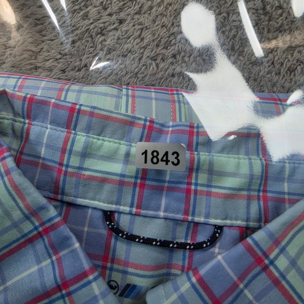 Vineyard Vines Performance Shirt Mens S Blue Plaid OTG brrr Cooling Button Down - Picture 9 of 9